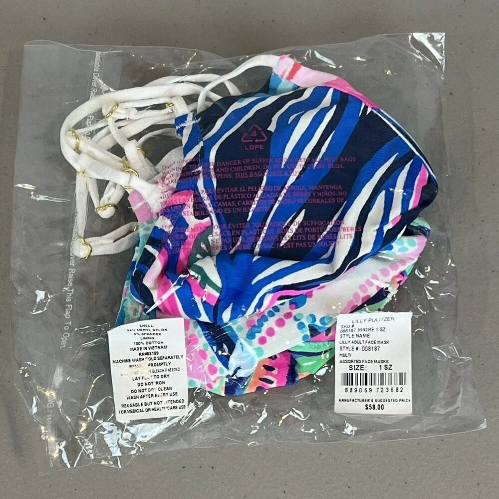 Lilly Pulitzer Resort Prints Adult Face Mask Set Of 3 New Adjustable